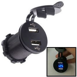 Dual USB power socket with Voltmeter - Round - 4x4 And More